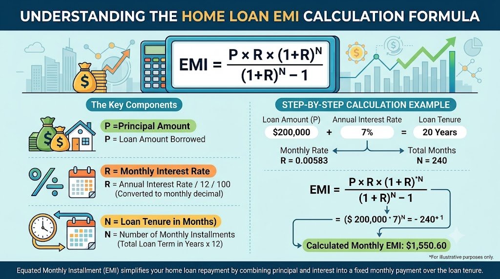 Home loan EMI calculator formula for monthly EMI calculation